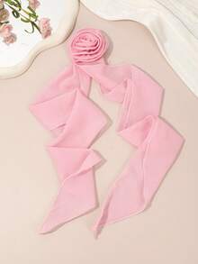 1Pc Rose Flower Chiffon Hair Scrunchie, Gentle Sweet Long Ribbon Hair Accessory, Daily/Party/Date Elegant Hairstyle Ornament Ponytail Holders Hair Elastics Hair Rubber Bands Hair Rope Elastic Hair Tie - Multicolor - View 5