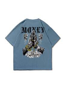 Zrgoth 男士休闲百搭简约印花元素短袖T恤 - 霧霾藍 - 查看 4