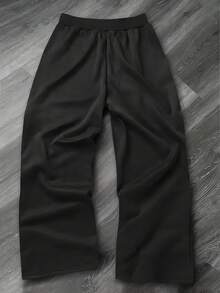 Pantalones casuales sueltos con cintura con cordón y bolsillos a rayas para hombres - Negro - Ver 7