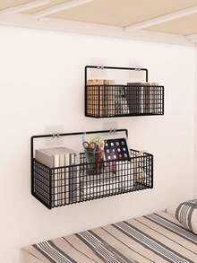 1/2pcs Black Bathroom Shelf, Adhesive Shower Storage Rack, Kitchen & Bathroom Organizer Basket, Wall Mounted Organizer Rack Without Drilling - No Drilling Required - View 6