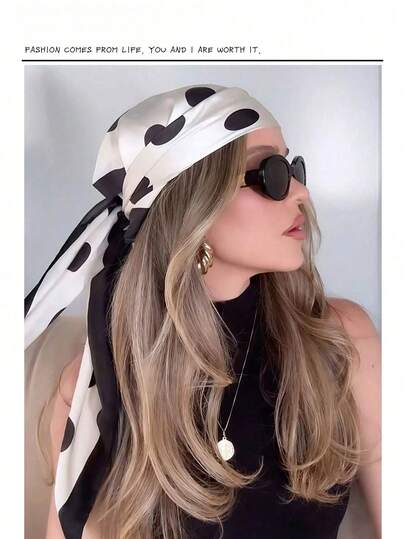 1 pieza Pañuelo de satén con estampado minimalista, un accesorio de moda y casual para mujeres. Se puede usar como cinturón, decoración de paquetes, cinta, diadema o pañuelo, una opción ideal para realzar el aspecto general.