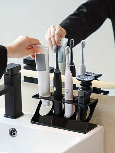 رف تخزين على المكتب لفرشاة الأسنان، يشمل طقم الحلاقة، معجون الأسنان، مستحضرات التجميل، رف التخزين. أقسام تخزين متعددة لتنظيم الحمام، رفوف من مواد قوية، اكسسوارات الحمام. رف تخزين لحوض الحمام.