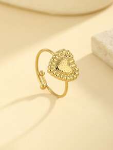 1 chiếc nhẫn hình trái tim bằng thép không gỉ cao cấp, có thể điều chỉnh kích thước, thích hợp làm quà tặng cho nữ, dùng trong các bữa tiệc, họp mặt và đeo hàng ngày. - Vàng - Xem 4