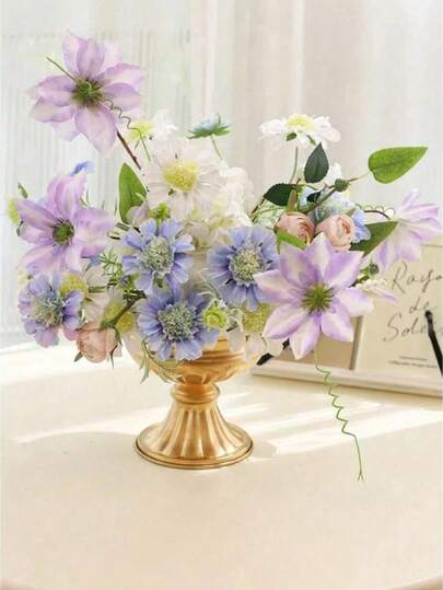 1PC Luxury Golden Urn Resin Planter, Vintage Pedestal Flower Pot For Home Living Room & Wedding Decor, Elegant Plant Container For Succulents, Bonsai & Floral Arrangements, Outdoor Patio Ornament.Spring Decor,Home Decor,Vase,Vases For Centerpiece,Center Pieces For Table