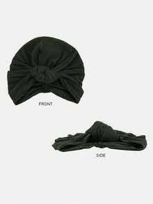 1pc Women's Knotted Headscarf, Headwrap, Pleated Hat, Suitable For Daily Use - Black - View 3