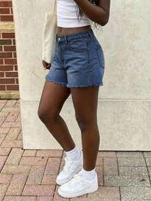 Women's Casual Loose Straight Leg Denim Bermuda Shorts Summer - Màu Xám nhạt - Xem 9