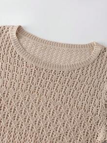 Spring And Summer Women's Elegant Dresses, Casual Knitted Short Sleeved Skirts, Hollowed Out Vacation Beach Dresses Suitable For Evening Beach Wear - 卡其色 - 查看 7