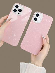 2 件装闪亮手机壳，兼容 7/8/X/XS/XR/11/12/13/14/15/16/Pro/Pro Max，全包防震保护套，简约设计，完美保护您的手机 - 粉+粉 - 查看 4