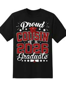 Proud Cousin Of A 2026 Graduate T-Shirt Graduation Celebration Gift For Family Member Senior Year Party Wear Black Shirt With Red Glitter Design,220g - màu đen - Xem 3