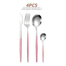 24pcs Pink Handle Stainless Steel Cutlery Set, Modern Tableware Set For 6 People, Including Steak Knife Fork Spoon, Suitable For Household Daily Use, Parties, Weddings - Pink Silver - View 9