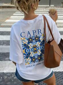 Áo thun trắng tay ngắn cổ tròn in họa tiết phong cách Ý tối giản mùa hè mới, thời trang đa năng, thích hợp mặc thường ngày cho nữ. - trắng - Xem 5