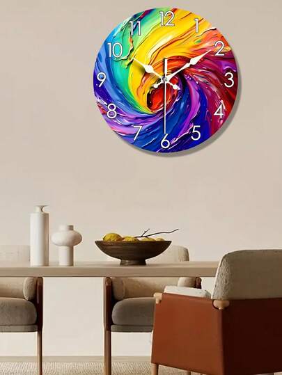 1 chiếc đồng hồ treo tường thạch anh nghệ thuật trừu tượng - Màu sắc sống động, trang trí hiện đại hình tròn bằng gỗ với các chữ số lớn, phù hợp cho nhà và văn phòng, sử dụng pin AA (không bao gồm pin), đồng hồ treo tường phòng khách.