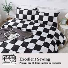 Checkered Comforter Twin 66x90Inch Black White Plaid Gingham Bed Set for Teen Boys Lightweight Microfiber Geometric Preppy Bedding 2 Pieces - 01 Cuadros Blanco y Negro - Ver 6
