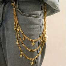 1pc Gold Star Pendant Multi-Layer Men's Pant Chain, Party Street Hip Hop Outfit Accessory Unique Metal Jeans Pant Chain - Gold - View 1
