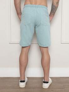 Men's Bermuda Shorts In Twill Fabric With Elastic Waistband - Light Green - View 5
