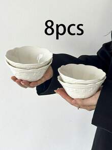 1件/2件法式浮雕花朵蝴蝶结陶瓷碗，早餐燕麦碗，水果沙拉碗，下午茶甜点/冰淇淋碗，家用米饭/意大利面碗，学校用品 - 彩色 - 查看 15