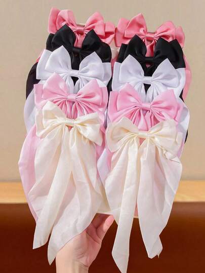 1/5个随机颜色粉白超大蝴蝶结发夹，可爱公主风侧刘海夹，日常百搭发夹