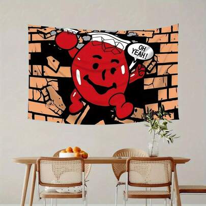 1PC Fun Red Gummy Bear Tapestry – "Oh Yeah!" Design, Large-Size Wall Decor, Colorful Polyester Material, Ideal For Bedroom, Living Room, Or Dorm Decoration – The Perfect Gift For Gummy Bear Lovers, Home Decor, Dynamic Artwork, High-Quality Print, Creative Home Style