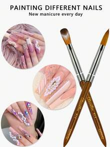 Cọ vẽ móng OLASALON 100% lông chồn, cán gỗ đàn hương, đầu kim loại (màu nâu), thích hợp cho móng gel, móng acrylic, dụng cụ chuyên nghiệp tại salon làm móng, tự làm móng tại nhà. - màu nâu - Xem 5