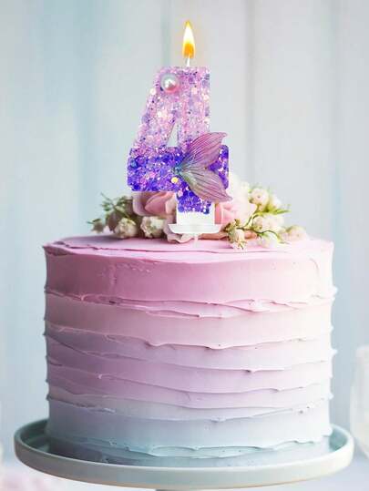 紫色渐变美人鱼尾巴水晶数字0-9生日派对蛋糕装饰蜡烛