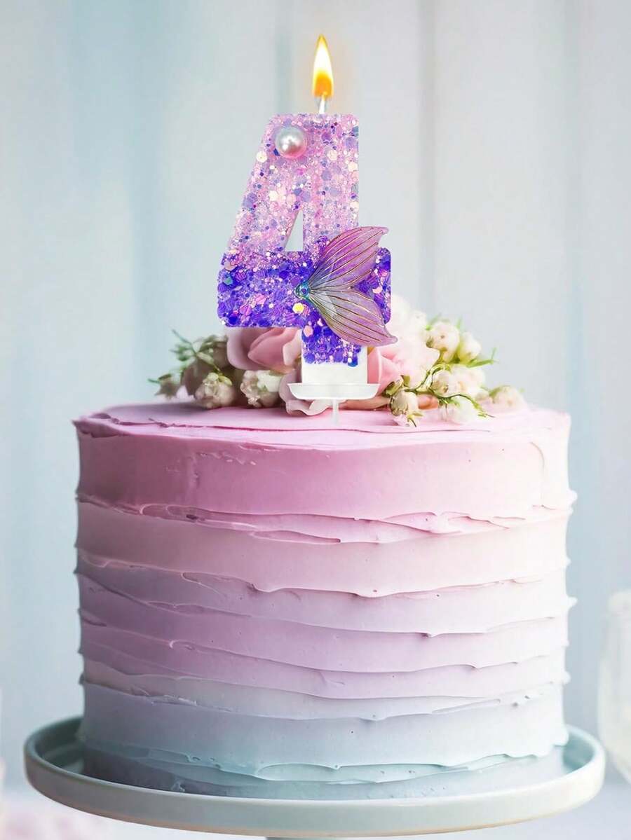 Nến trang trí bánh sinh nhật hình đuôi nàng tiên cá màu tím ombre đính pha lê số 0-9. - Xem 1