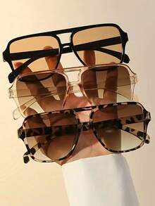 时尚轻便的双光束眼镜，男女皆宜，大镜框，休闲设计，蟾蜍形状，高端质感，防晒，飞行员风格时尚眼镜。 - 彩色 - 查看 1