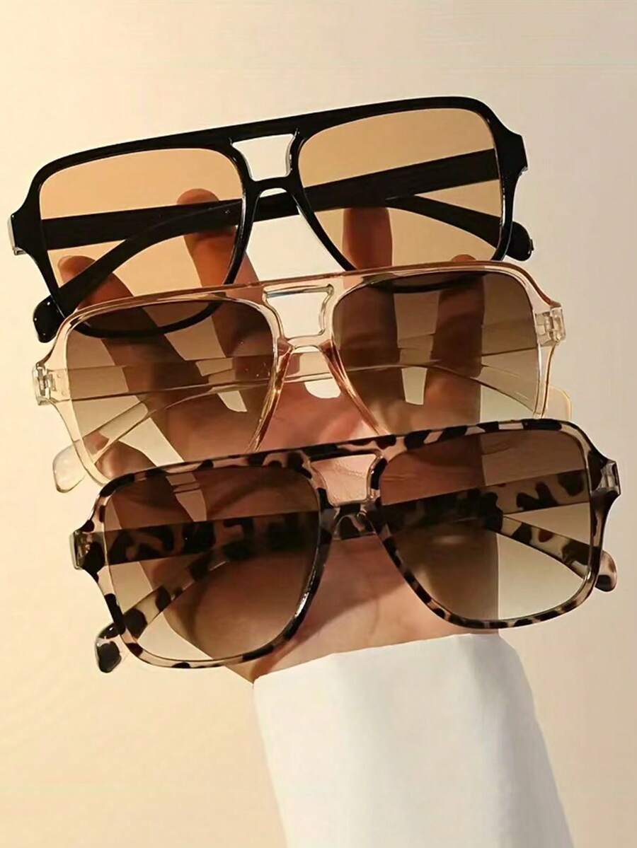 时尚轻便的双光束眼镜，男女皆宜，大镜框，休闲设计，蟾蜍形状，高端质感，防晒，飞行员风格时尚眼镜。 - 彩色 - 查看 1