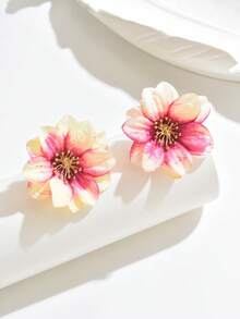 1 paire de boucles d'oreilles pendantes élégantes et bohèmes de style plage, avec des orchidées, des fleurs de pêcher, des pivoines et des dendrobiums verts imprimés batik. Convient pour les fêtes, les vacances, les mariages et la photographie en tant que cadeau de bijoux. En raison de la fabrication artisanale, la couleur et la taille des pétales peuvent présenter de légères variations, veuillez le comprendre. - Multicolore - Voir 4