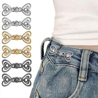 Dụng cụ siết eo cho nữ: Khuy cài hình trái tim, kẹp eo quần jeans và ghim cố định - Giúp giảm kích thước vòng eo dễ dàng; Bao gồm bộ điều chỉnh eo và bộ điều chỉnh gấu quần kiểu dây xích không cần may (để điều chỉnh độ dài trang phục), cũng thích hợp làm phụ kiện siết eo co giãn cho váy và chân váy.