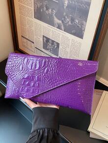 New Niche Design Fashion Crocodile Embossed Envelope Bag, Retro Style Women Handbag - Purple - View 8