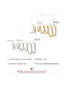 6 đôi bông tai đính đá hình chữ C phóng đại thời trang, trang sức dự tiệc sang trọng - Vàng - Xem 3