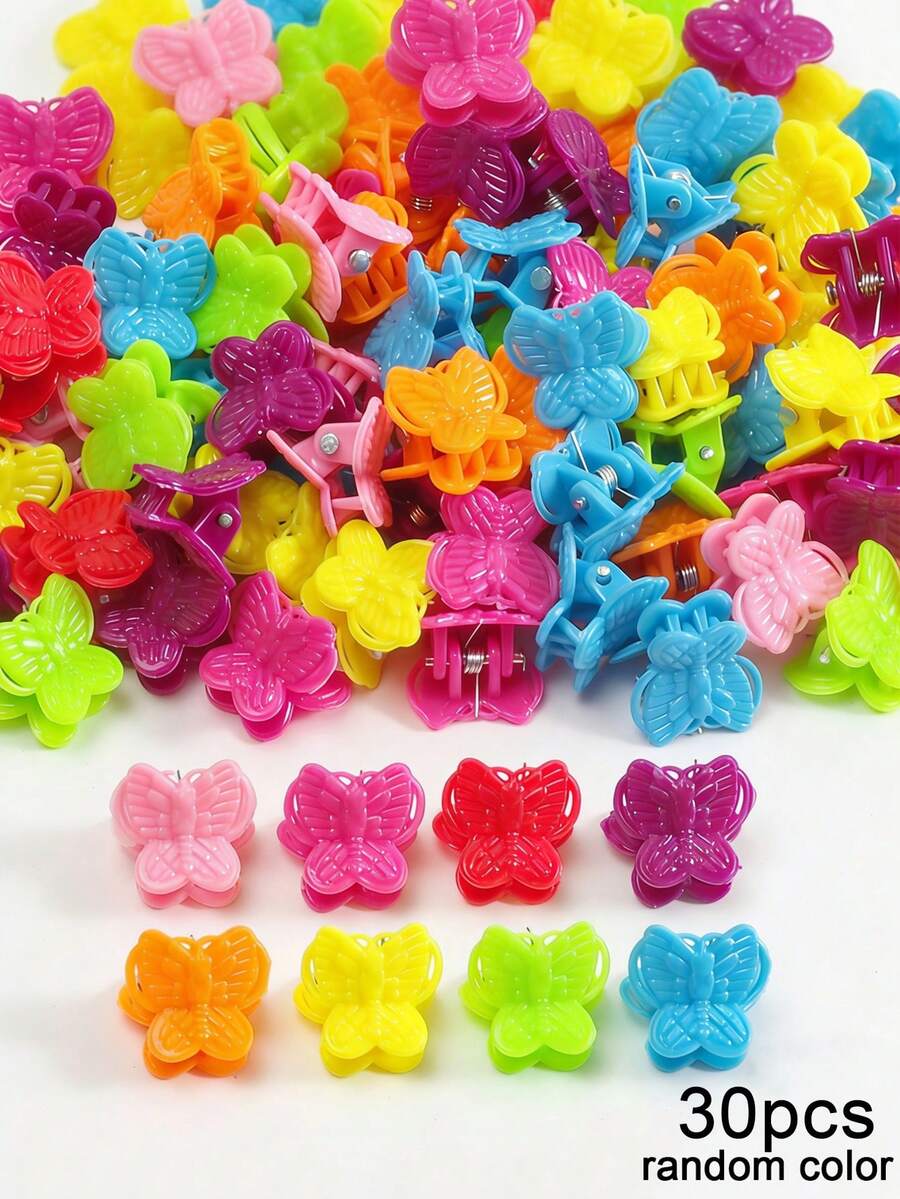 30个可爱蝴蝶发夹，公主风发饰，迷你发夹，不伤头发 - 彩色 - 查看 1