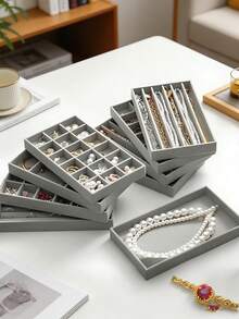 1/4件装天鹅绒首饰托盘，多隔层戒指耳环项链展示收纳托盘，桌面首饰收纳架 - 彩色 - 查看 2