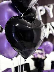 Set de decorațiuni pentru zi de naștere 13/58/558 bucăți, mov și negru - banner argintiu "La mulți ani", balon metalizat negru în formă de inimă + baloane din latex metalizat mov, perfect pentru petrecere tematică K-POP, petrecere de zi de naștere, aniversare, surpriză la hotel, recuzită pentru ședință foto - Stilul 1 - Vizualizare 7