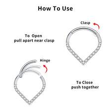 1 chiếc khuyên tai bằng thép không gỉ đính đá CZ hình giọt nước, thích hợp cho xỏ khuyên Daith, Helix, Tragus, Conch, kích cỡ 16G, dùng cho xỏ khuyên mũi. - Bạc - Xem 10