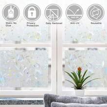 Window Film Decorative Window Privacy Film 3D Stained Glass Window Sticker Anti-UV Sun Blocker Heat Control For Home Rainbow Tulip Design 35.4 X 157.4 Inches - 3D - View 6