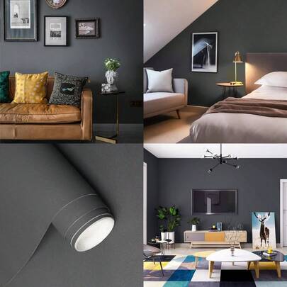 1 Cuộn Giấy Dán Tường Vinyl Màu Xám Đậm Mờ, Chống Thấm Nước, Chống Ẩm, Tự Dính, Có Thể Tháo Rời, Thích Hợp Cho Trang Trí Tường Phòng Ngủ, Phòng Tắm, Nhà Bếp, Mặt Bàn, Tủ, Đồ Nội Thất, Giấy Dán Tường Tự Làm Có Thể Tháo Rời, Kích Thước 15.7in X 39.3in / 118.1in / 196.8in