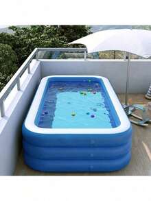 1pc Inflatable Swimming Pool, Square Multi-Layer, Provides Multiple Sizes, Suitable For Garden Swimming, Summer Pool Parties, Family Gatherings And Water Games. Inflator Pump Needs To Be Purchased Separately - Blue and White Swimming Pool - View 15