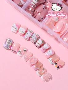 SANRIO 24 pièces Stickers de manucure française carrés avec des designs mignons de fleurs, cœurs, perles, nœuds et strass. Comprend 1 bouteille de vernis gel et 1 lime à ongles. Convient pour une utilisation quotidienne et pour les fêtes pour les femmes - Multicolore - Voir 3