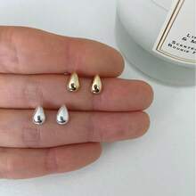 1 par de pendientes de botón de gota de agua de plata de ley 925, diseño de lujo minimalista de estilo Ins, versátil para el trabajo y el uso diario - gotitas de agua - Ver 4