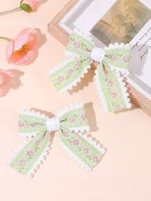 Bộ 2 kẹp tóc nơ thêu hoa màu xanh lá cây cho bé gái, thích hợp để sử dụng hàng ngày vào mùa xuân/hè, phụ kiện tóc cho tuổi teen. - Nhiều màu - Xem 2