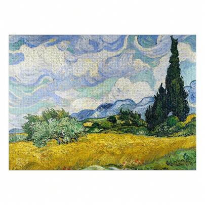Rompecabezas Trigo con cipreses 1889 de Vincent Van Gogh - Rompecabezas premium de 1000 piezas para adultos 1 pieza, 500/1000 piezas, juegos educativos y divertidos, entretenimiento familiar, hecho de madera y cartón, rompecabezas de alta calidad con encaje, rompecabezas 2D de paisajes, animales y arte de la ciudad, niveles de dificultad: principiante, intermedio y avanzado, alivio del estrés y educativo, regalo perfecto para Navidad, cumpleaños, Día de la Madre, Día del Padre, Pascua, decoración del hogar, un regalo reconfortante, un hobby creativo para amigos y familiares, tamaño extra grande, una excelente manera de pasar el tiempo y un buen regalo.