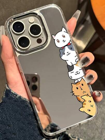 1 PC, Cute Cartoon Cat Of Pet Contracted Makeup Mirror Is Suitable For The Iphone17 Iphone17promax/Iphone16 Pro Max/Iphone15 Pro/Iphone14 Iphone13/12/11, Suitable For Family/Friends/Sister/Girlfriend On Valentine's Day Gift/Birthday Present/Gift/Its Day Mother's Day