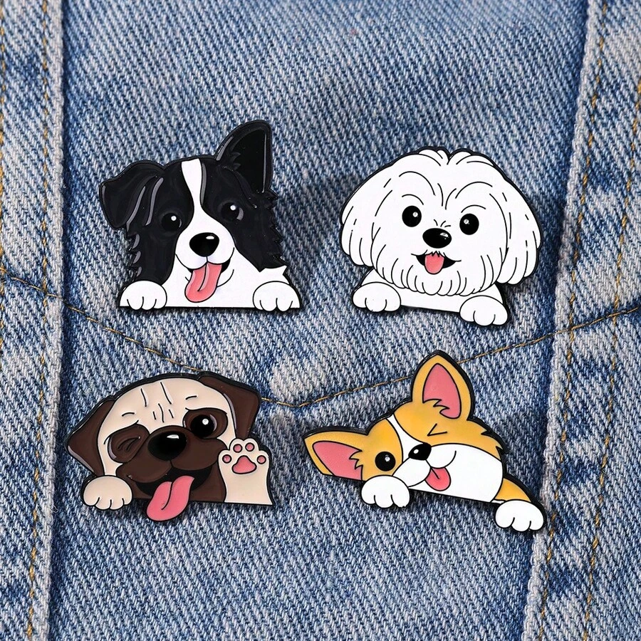 1pc Creative Cute Dog Brooch, Corgi, Border Collie, Pug, Shih Tzu Shaped Fashion Accessory, Personalized Zinc Alloy Badge