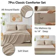 King Size Comforter Set Wheat - 7 Pieces Bed in a Bag King Luxury Soft Bed Set for All Seasons Bedding Set with Down Alternative Comforter Sheets Pillowcases and Shams - Trigo - Ver 6