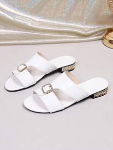 Giày sandal nữ thời trang, thanh lịch, chất liệu da bóng họa tiết da rắn, gót thấp đính đá, thích hợp cho tiệc tùng và kỳ nghỉ. - trắng - Xem 3