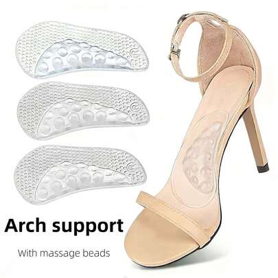 QKC 1 Pair Women's Arch Support Half Insoles, With Foot Massage Beads, Sturdy Adhesive, Comfortable Wear, Suitable For High Heels, Sandals And Casual Shoes
