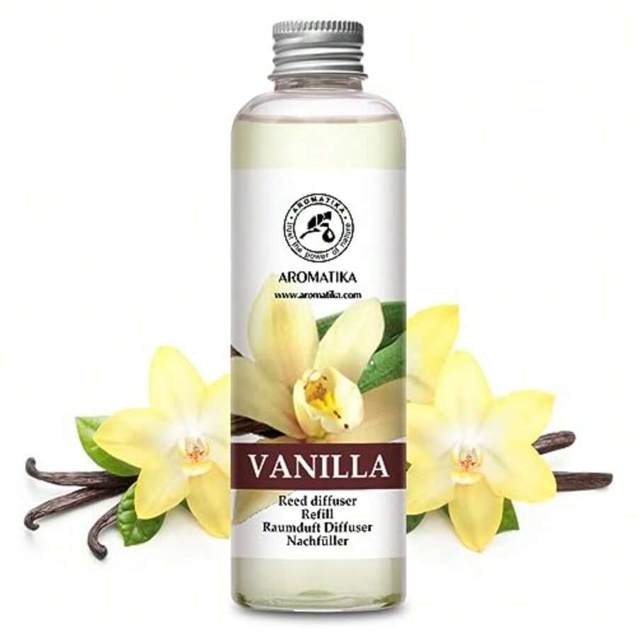 Vanilla Diffuser Refill w/Natural Essential Vanilla Oil 6.8 Fl Oz - Intensive - Fresh and Long Lasting Fragrance - Reed Diffuser Oil Refill Vanilla - for Aromatherapy - SPA - Home - Office - Fitness - Paquete de 1 unidad de 6.8 onzas líquidas - Ver 1