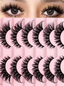 10对自然款假睫毛，D型卷翘，3D浓密效果，仿貂毛假睫毛，猫眼款假睫毛，新手友好型假睫毛套装，适合各种场合 - 查看 6