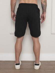 Men's Bermuda Shorts In Twill Fabric With Elastic Waistband - Black - View 5